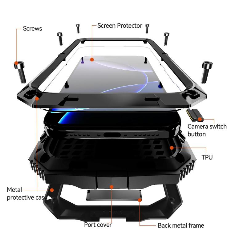 Metal+Silicone Waterproof Case with Holder — iPhone 18 Pro
