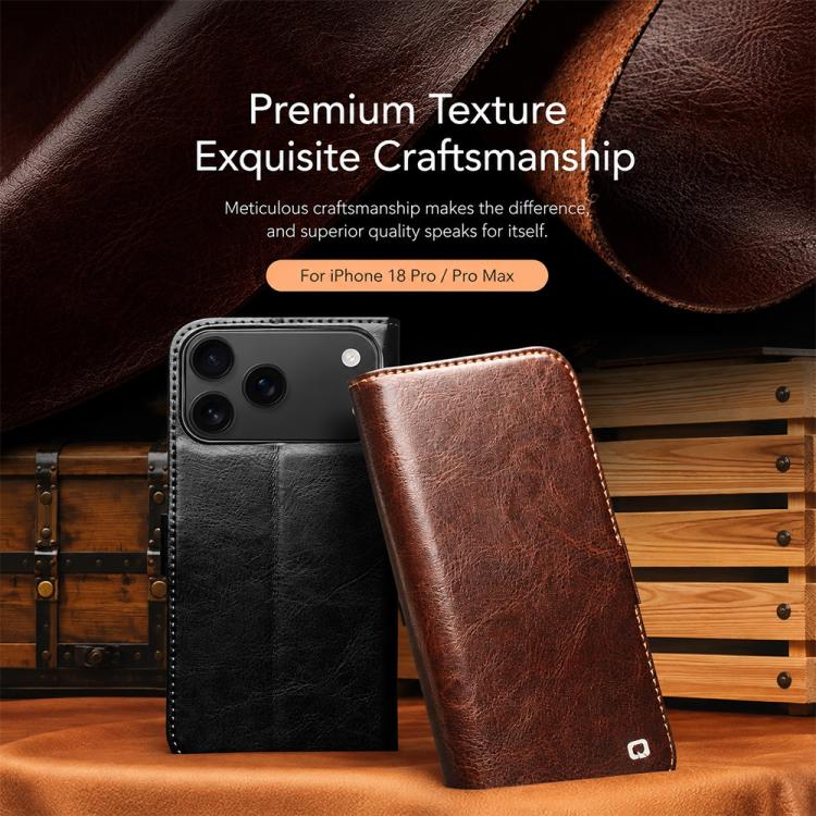 Cowhide Folio Wallet Case with Kickstand — iPhone 18 Pro