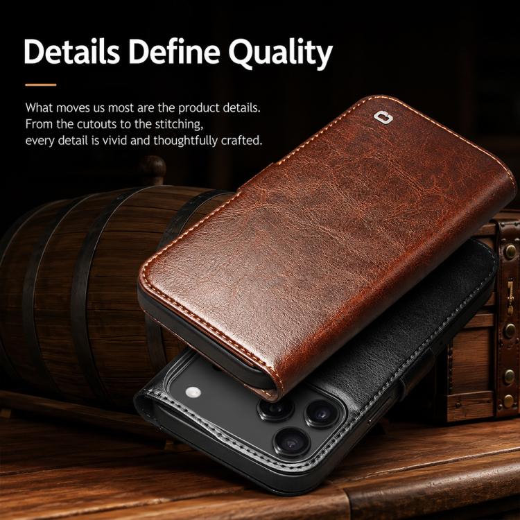 Cowhide Folio Wallet Case with Kickstand — iPhone 18 Pro