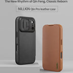 QIN Pro Leather Case with Sliding Camera Cover & Card Slot — iPhone 17 Pro Max
