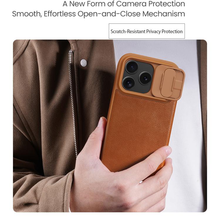 QIN Pro Leather Case with Sliding Camera Cover & Card Slot — iPhone 17 Pro Max