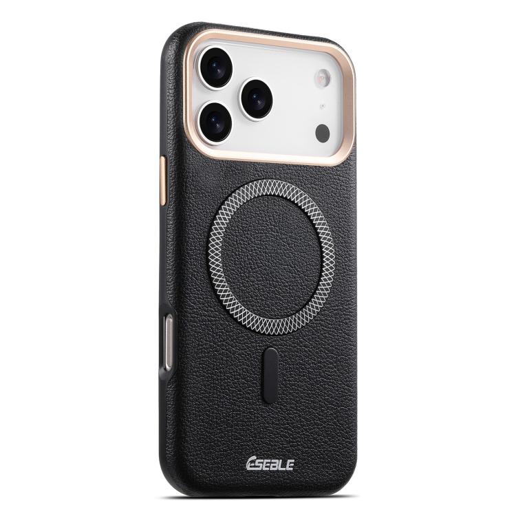 Litchi Leather MagSafe Case with Metal Lens Ring — iPhone 17 Pro