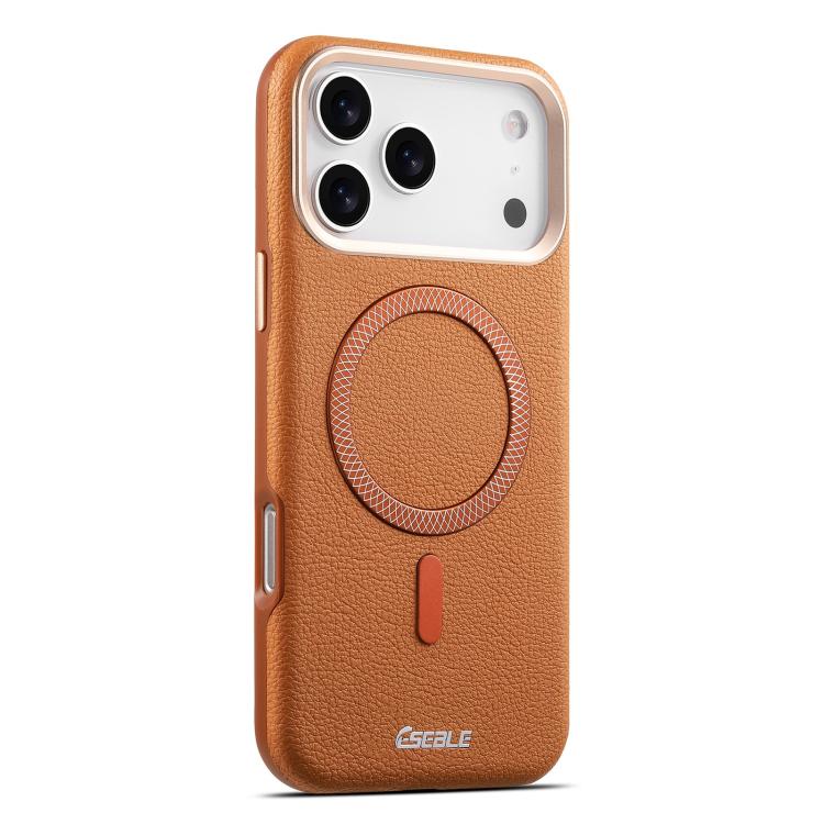 Litchi Leather MagSafe Case with Metal Lens Ring — iPhone 17 Pro