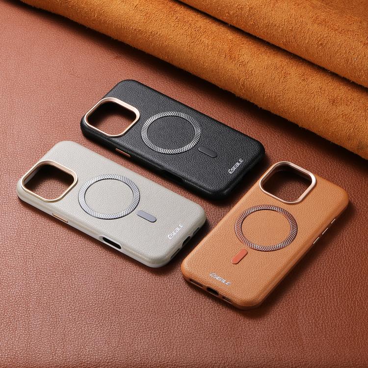 Litchi Leather MagSafe Case with Metal Lens Ring — iPhone 17 Pro