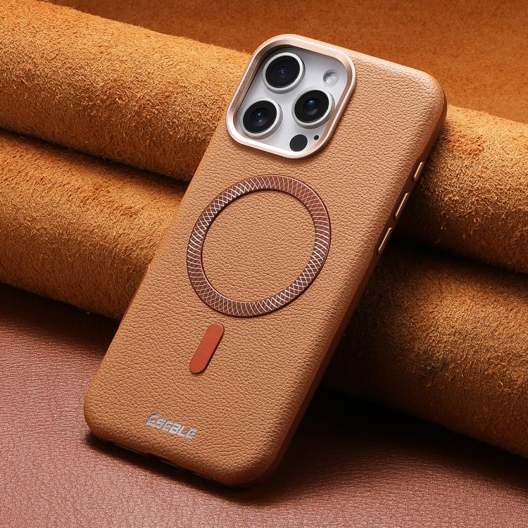 Litchi Leather MagSafe Case with Metal Lens Ring — iPhone 17 Pro