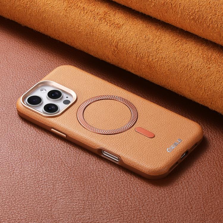 Litchi Leather MagSafe Case with Metal Lens Ring — iPhone 17 Pro