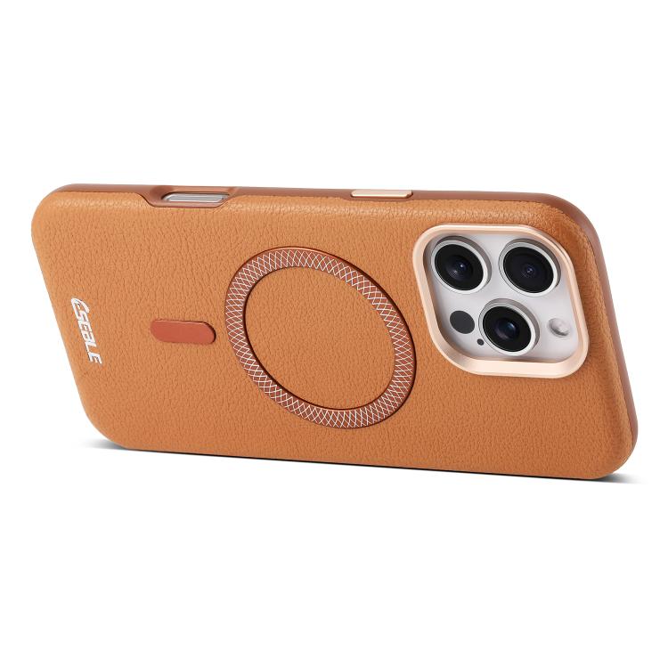 Litchi Leather MagSafe Case with Metal Lens Ring — iPhone 17 Pro
