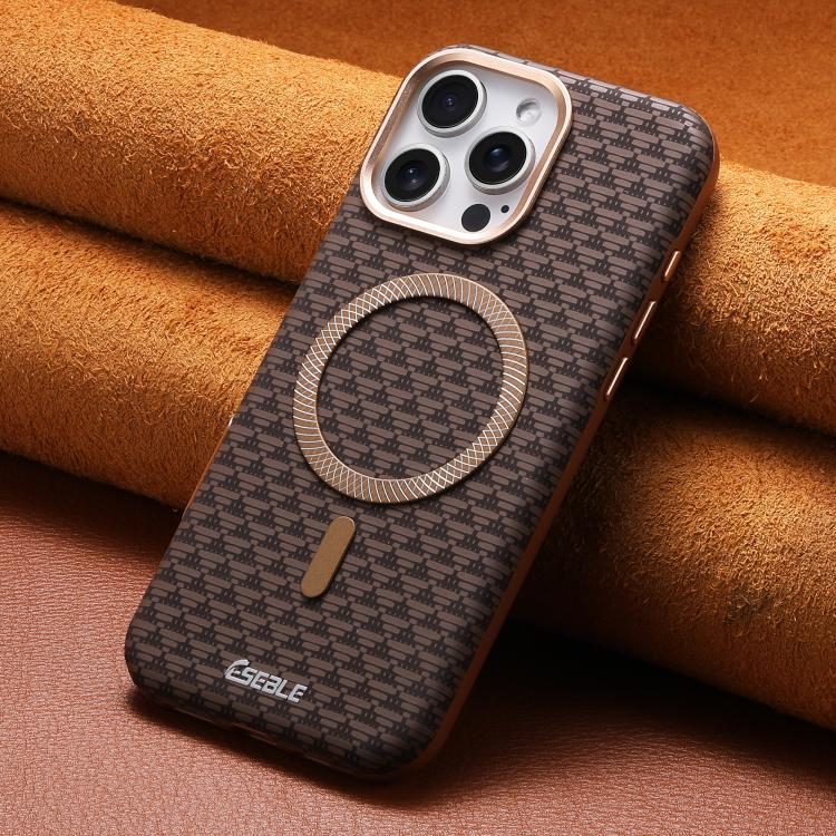Triangular-Shield Leather MagSafe Case with Metal Lens Ring — iPhone 17