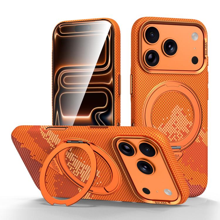 Kevlar-Texture MagSafe Case with 360° Rotating Ring Stand — iPhone 18 Pro