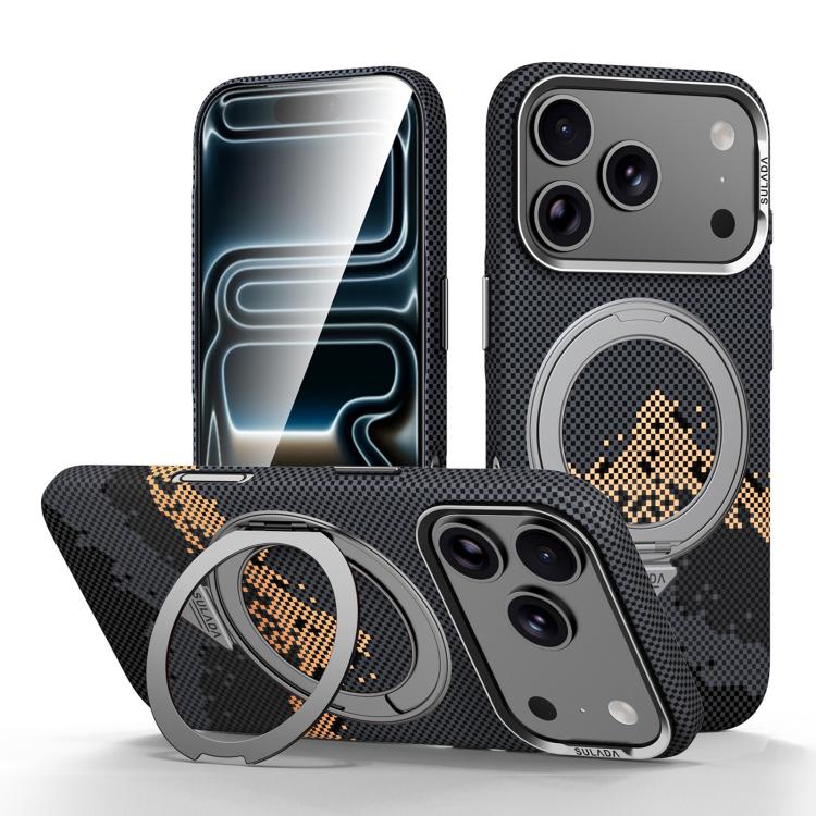 Kevlar-Texture MagSafe Case with 360° Rotating Ring Stand — iPhone 18 Pro