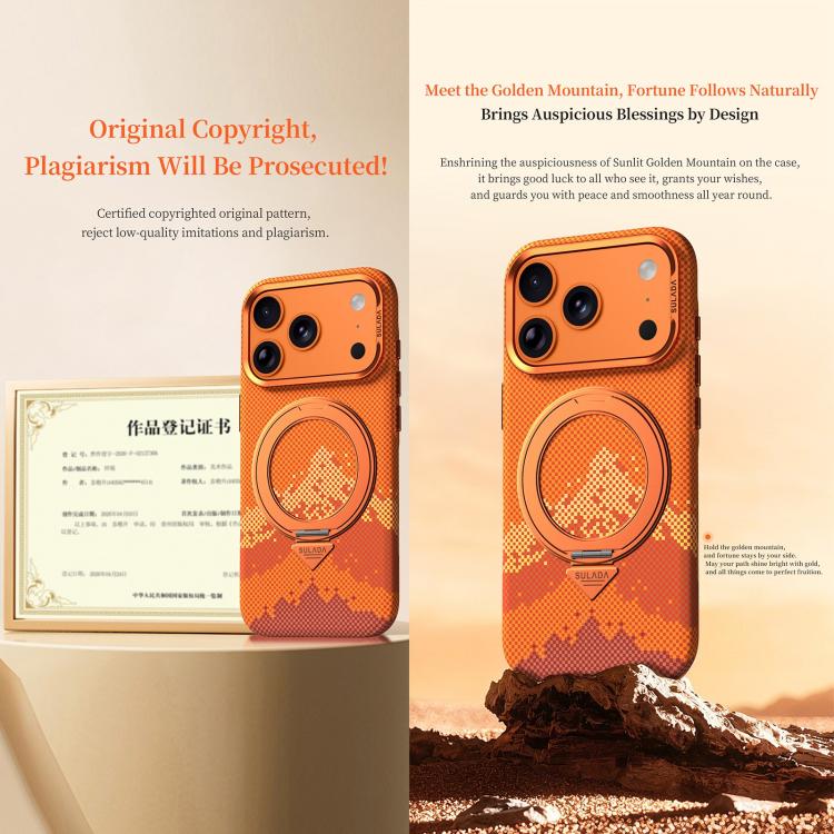 Kevlar-Texture MagSafe Case with 360° Rotating Ring Stand — iPhone 18 Pro