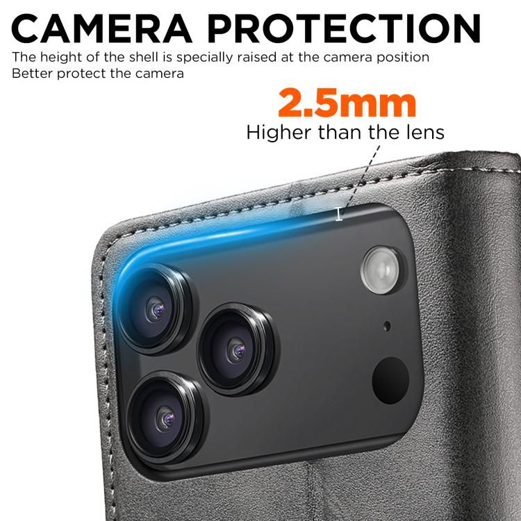 Calf-Texture Leather Flip Wallet Case — iPhone 18 Pro