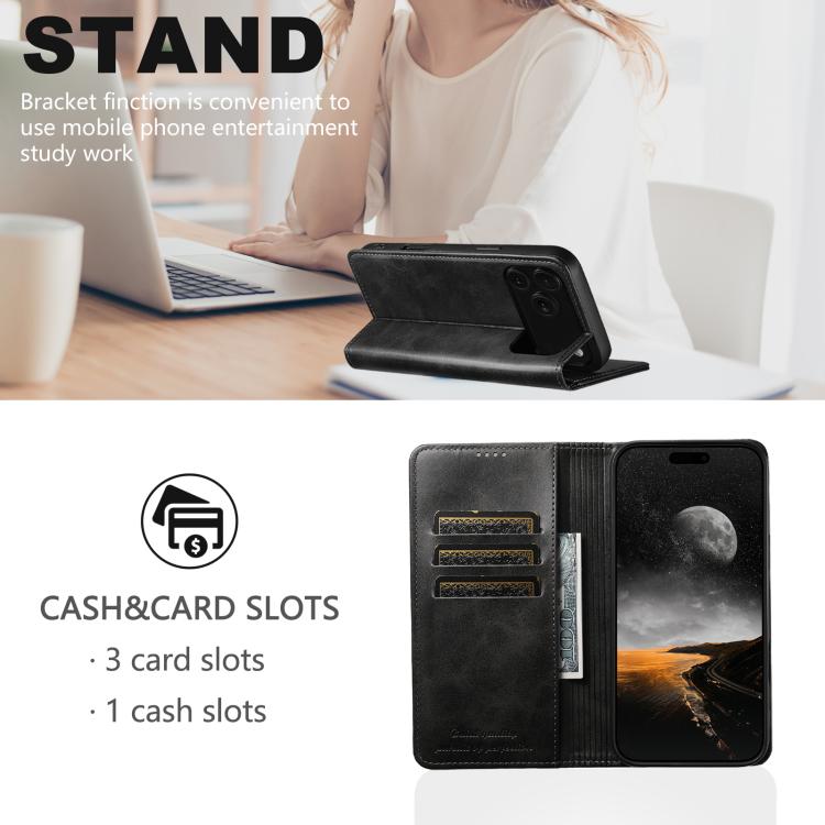 Calf-Texture Leather Flip Wallet Case — iPhone 18 Pro