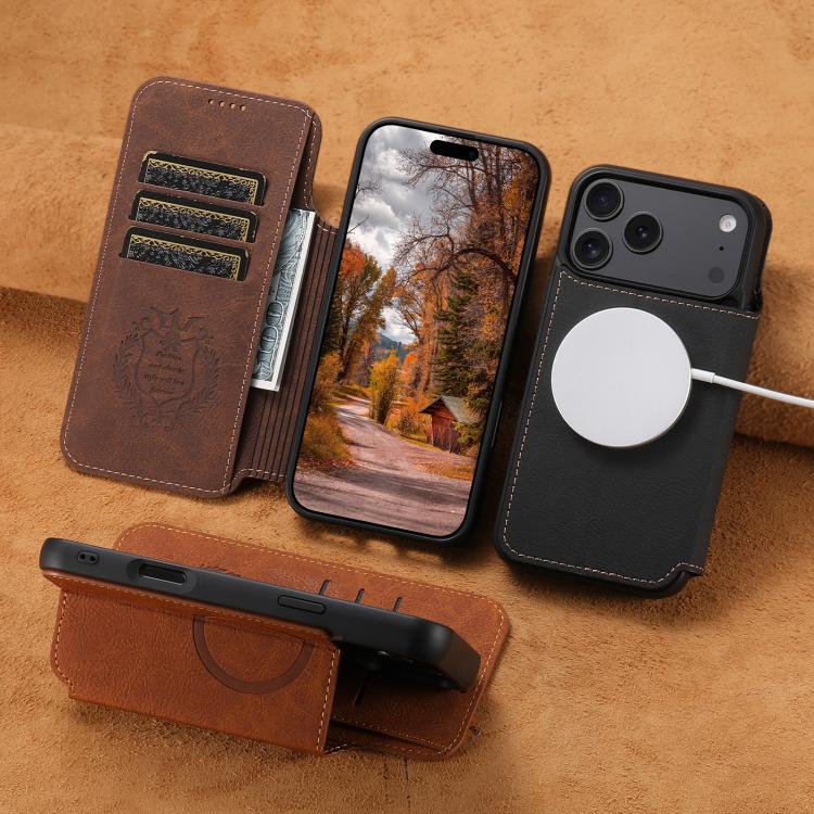 Retro Matte Leather MagSafe Case with Card Slots & Stand — iPhone 18 Pro