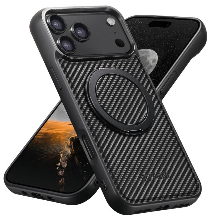 Carbon-Fibre Leather MagSafe Case with 360° Rotating Stand — iPhone 18 Pro