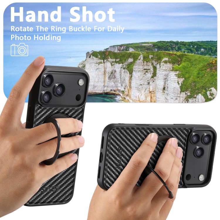 Carbon-Fibre Leather MagSafe Case with 360° Rotating Stand — iPhone 18 Pro
