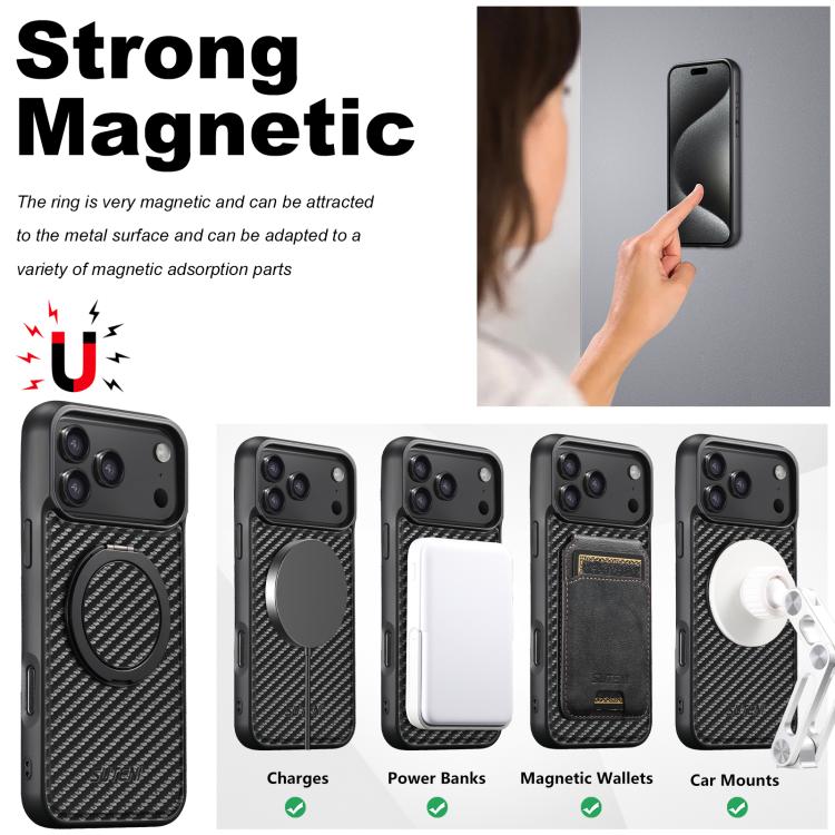 Carbon-Fibre Leather MagSafe Case with 360° Rotating Stand — iPhone 18 Pro