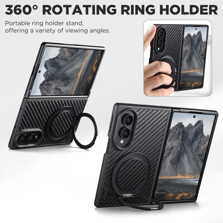 Carbon-Fibre Leather MagSafe Case with 360° Kickstand — Fold8