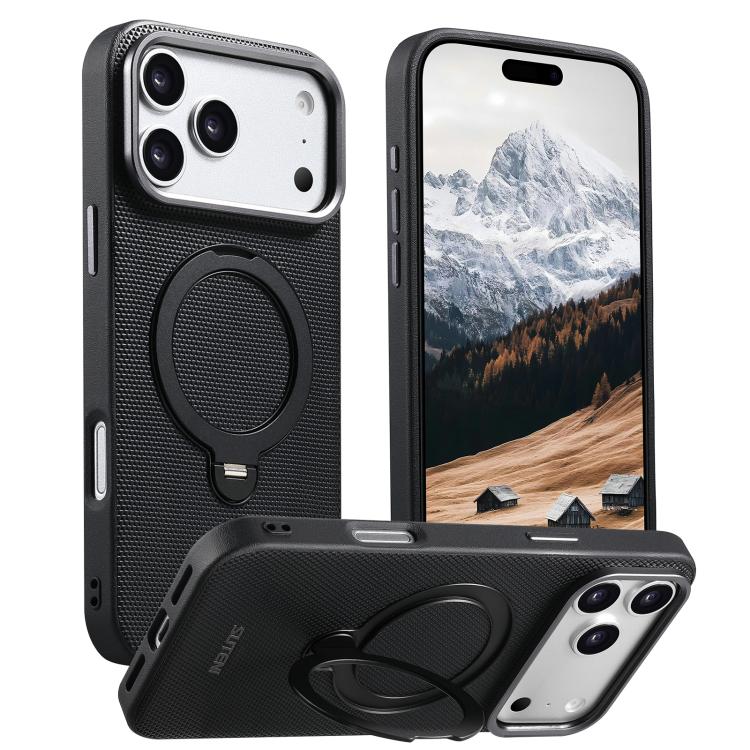 Triangle-Texture Vegan Leather MagSafe Case with 360° Stand — iPhone 17 Pro