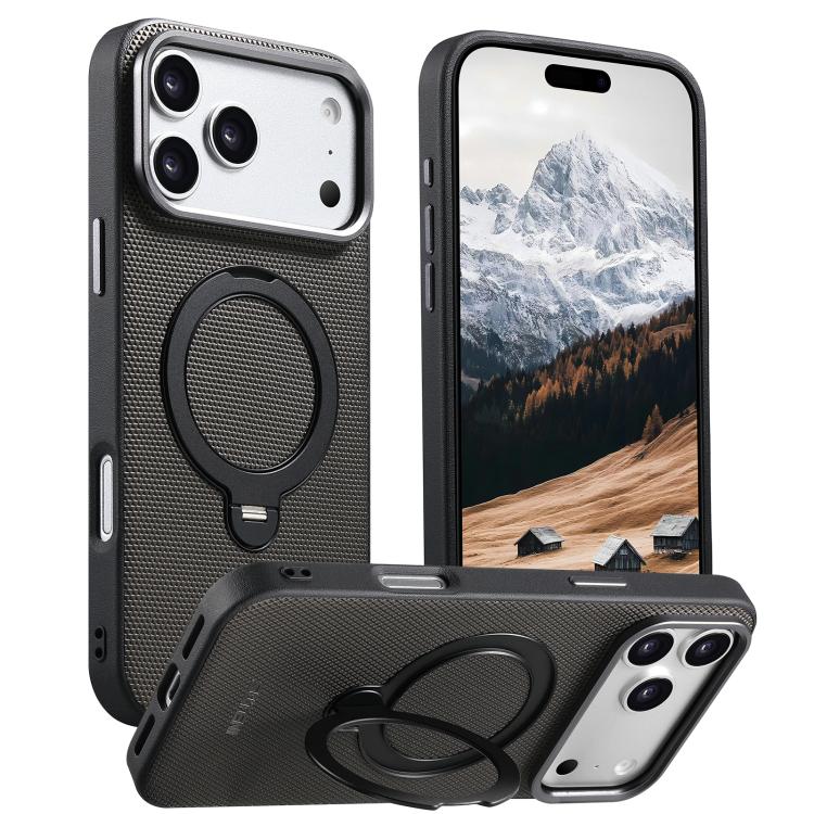 Triangle-Texture Vegan Leather MagSafe Case with 360° Stand — iPhone 17 Pro